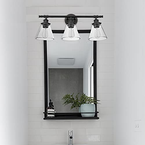 Image of Globe Electric 51411 3-Light Vanity Light, Oil Rubbed Bronze, Clear Glass Shades, Bathroom Lights Over Mirror, Lights for Bathroom, Powder Room Lighting, Makeup Mirror Lights, Home Decor