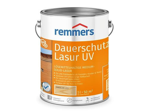 Remmers Dauerschutz-Lasur UV farblos, 5 Liter, Holz UV-Schutz für außen, auch für helle Farbtöne und farblos UV+, blockfest, wetterbeständig