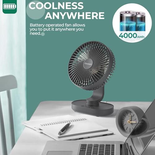 OCOOPA Ventilator Automatisch Oszillierend Leise 30db, 16.5CM, 4000mAh Akku und USB Tischventilator mit Starkem Luftstrom, 4 Geschwindigkeiten Tragbar Klein Lüfter für Büro, Zuhause, Camping, Outdoor 5