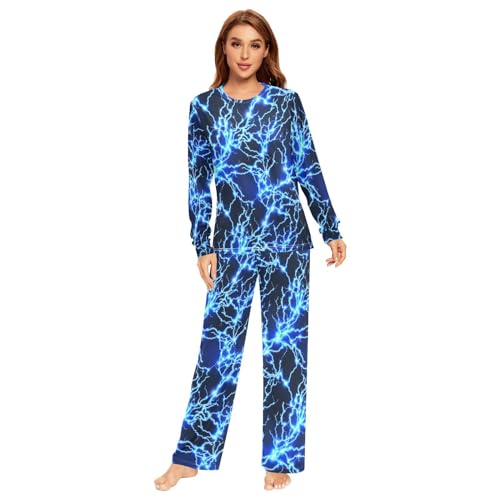 Unisex Pajama Set Blue Lightning Bolt Family Matching Long Sleeve 2 Piece Sleep Lounge Set for Men & Women2