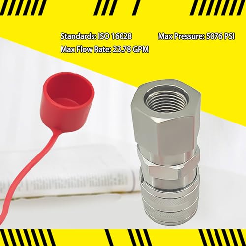 Image of Replacement for CAT 153-2994 Hydraulic Quick Connect Coupler, Flat Face Female Heavy-Duty Carbon Steel Coupling Fittings with Dust Cap-1 /2 inchbody size 5 /8 inchSAE