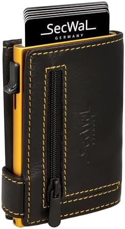 SecWal Kartenetui mit Münzfach Reißverschluss - Made in Germany - Echtleder Mini Geldbörse inkl. E-Book für Damen und Herren - RFID Schutz Portemonnaie Leder - Geldbeutel klein (9,