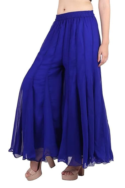 Image of Kvish Regular Loose Fit Solid Colour Georgette Flared Sharara Palazzo for Women