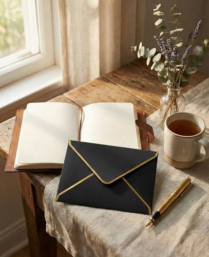 Trauerkarte „In stiller Anteilnahme“ mit schwarzem Umschlag – Edle Beileidskarte mit weißer Rose, 18 × 13 cm (1)