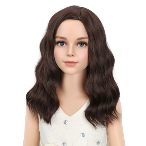Image of PATTNIUM Kids Dark Brown Wig Girls Short Curly Wavy Brown Wig Child Mixed Brown Wig Cosplay Party Heat Resistant Synthetic Hair Wig