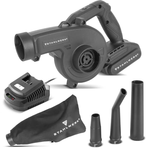 STAHLWERK 2-in-1 Akku-Laubbläser & Staubsauger MAG-20 ST 20 V mit 2 Ah kompakter Brushless Bläser für Garten Straße Werkstatt & Auto handlicher Mini-Laubbläser bis zu 98 m/s und 18.000 U/min
