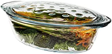 Simax Glass Casserole Dish With Lid: Bakers & Casseroles - Borosilicate Glass Baking Dish With Lid -Large Oval Shaped Covered Casserole Dish With Lid For Oven - 3 Qt Casserole Dish With Lid and Ridges