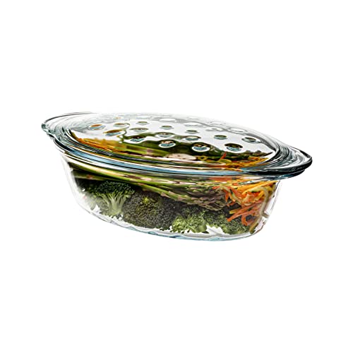 Simax Glass Casserole Dish With Lid: Bakers & Casseroles - Borosilicate Glass Baking Dish With Lid -Large Oval Shaped Covered Casserole Dish With Lid For Oven - 3 Qt Casserole Dish With Lid And Ridges #TOP2