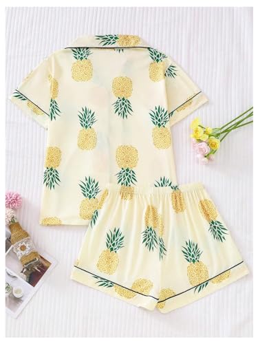 SOLY HUX Women's Short Pajamas Set Cute Printed Button Short Sleeve Shirt with Shorts Sleepwear PJs Set2