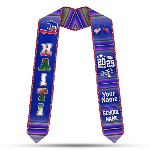 MonkeyVan Custom Haitian Graduation Sash 2025,Personalized Haiti Flag Graduation Stole,Haitians American Flag Graduation Sash S34