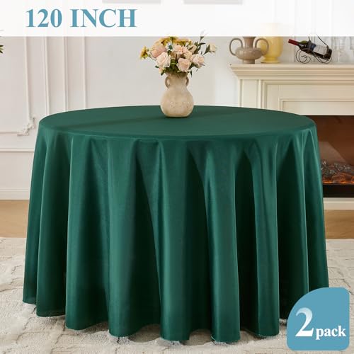 VidaFete Tablecloth 2 Pack 120inch Round Table Cloth Polyester, Stain Wrinkle Resistant Polyester Dining Table Cover for Kitchen Dinning Party Wedding Round Tabletop Buffet Decoration(Green) by VidaFete - Used condition - Image 5