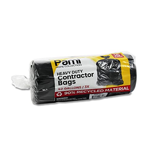 PAMI Heavy Duty 42 Gallon Construction Bags Tear-Resistant Contractor Garbage Bags for Yard Waste Cleanup (10 Count Black)