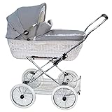EICHHORN Kinderwagen Weidenkorb - Kinderwagen aus echter Weide, handgeflochten, Weide Weiß, Stoff Silbergrau