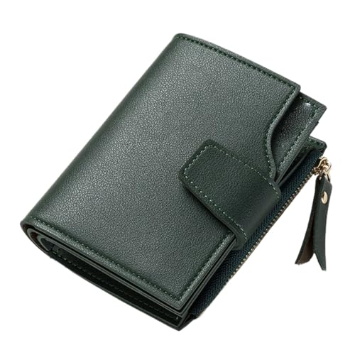 Womens wallet Women's short wallet short zipper wallet leather coin wallet women's wallet mini handbag(Green)