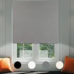 No Drill Blackout Blind Stick on Curtains Thermal Insulated, Adjustable Clips Self Adhesive Cut to Size Easy Fit Temporary Blackout Window Blinds for Bedroom, Nursery (1, Grey, 66W x 180H cm)