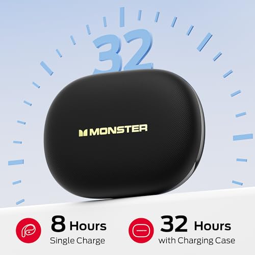 Image of Monster Open Ear AC328 Wireless Earbuds, Open Ear Headphones 32H Playtime, Lightweight Comfort Bluetooth Earbuds, Bluetooth 6.0 Earphones Stereo Sound, Water Resistant Design for Sports, Black