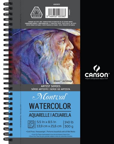 Canson Artist Series Watercolor Paper, Wirebound Pad, 5.5x8.5 inches, 20 Sheets (140lb/300g) - Artist Paper for Adults and Students - Watercolors, Mixed Media, Markers and Art Journaling