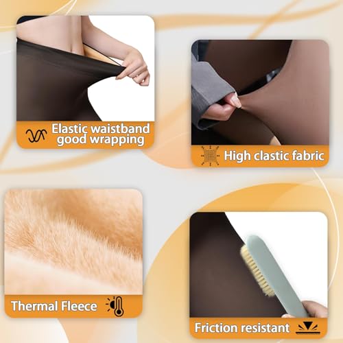Image of Caprilite Women Fleece Lined Tights-Fake Translucent Leggings High Waist Pantyhose Sheer Thick Warm Tights For Winter