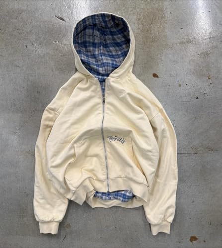 Y2k Grunge Plaid Zip Up Hoodie Men Streetwear Jacket Oversized 2000s Graphic Hoodie Fall Baggy Rapper Sweatshirts (Blue plaid,L)3