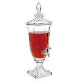 QUHUOYAO Dispensador de bebidas de cristal con soporte, diseño moderno, cristal de, boquilla antigoteo, ideal para fiestas, bodas, limonada, agua fría y más