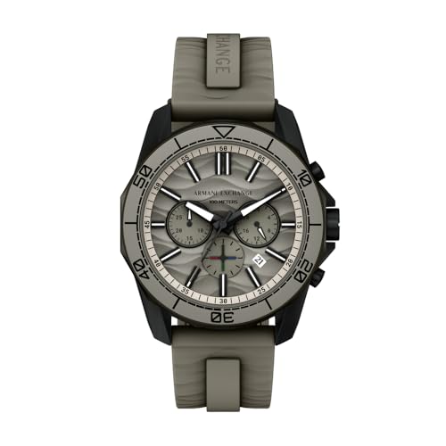 Armani Exchange Reloj Hombre, Movimiento Cuarzo cronógrafo y Caja 44mm con Correa Silicona