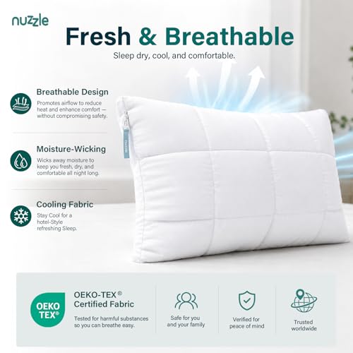 Image of Nuzzle Pillows Standard Size Set of 2 Adjustable Firm Pillows, Luxury Hotel Collection Bed Pillows - Best Adjust Height Soft Cooling Pillows for Back, Stomach and Side Sleepers
