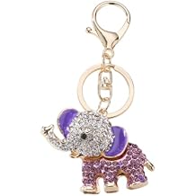 Cute Big Ears Elephant Keychain Sparkling Keyring Crystal Purse Pendant Rhinestones Handbag Charm Purple