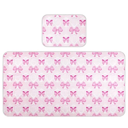 Takiito Pink Bows Baby Cooling Mattress Pad, Soft & Breathable Cooling Mat Keep Baby Cool in Summer 28x52 in, Nursery Essential