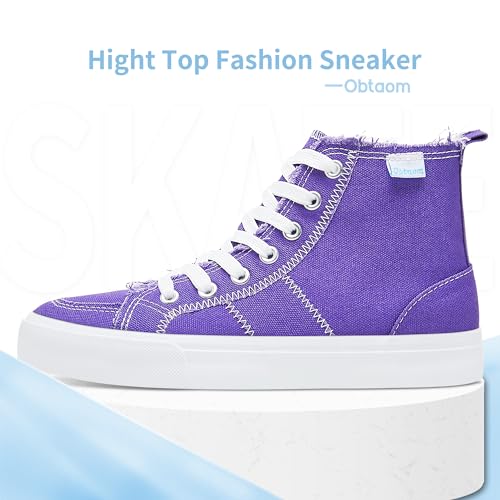 Obtaom Womens/Mens high top Canvas Shoes Play mid Calf Fashion Sneaker Casual lace up hi top Washed Canvas Shoes2