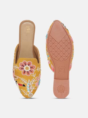 Image of OPIVE's Mehandi Women's Mojari Jutti Ethnic Punjabi Juttis Traditional Flat Embroidered Canvas Fancy Bellies Comfortable Sole for Womens & Girls