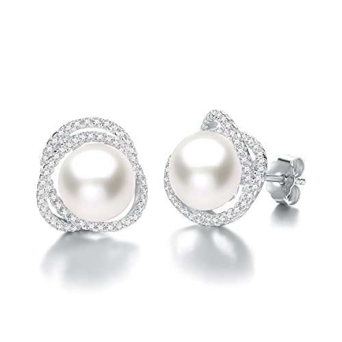 Gold Plated Sterling Silver Twist Freshwater Pearl Stud Earrings for Women Gift