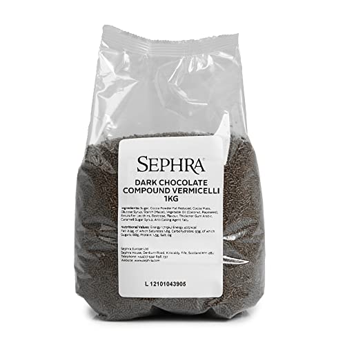 SEPHRA VERMICELLI Dark Chocolate/Sugar Strands - Edible Crunchy Vegan Sugar Sprinkles - Sprinkles for Cakes/Ice Creams/Drinks/Dessert Toppings - Dark Chocolate Cake Decorations (1kg Bag)
