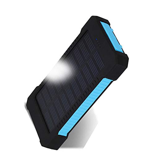 Preisvergleich Produktbild ZHENAI Power Bank Portable 8000mAh, Telefon Monokristalline Solarladung Riesige Kapazität Wasserfester Akku LED-Taschenlampe & SOS-Warnlampe für Outdoor-Aktivitäten, Smartphone, Tablet und mehr,Blau
