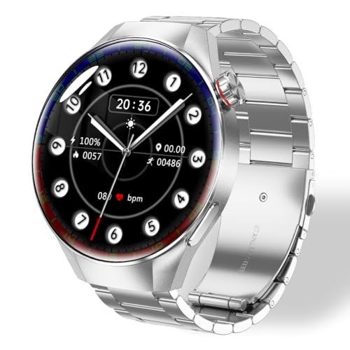TAYSHILEY Smart Watches für Herren, 4,4 cm AMOLED Smartwatch mit 100 Sportmodi, Herzfrequenz-/Schlafmonitor, Bluetooth-Telefonanrufe, IP67 wasserdicht, Fitness-Tracker für iPhone/Android (RB Silber)