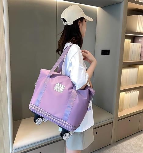 Pepepo Travel Bag with Wheels, 2025 New Large Capacity Travel Bag, Expandable and Foldable Luggage Bags, With Dry and Wet Separation Layer, Durable & Multi-functional Design (Violet)3