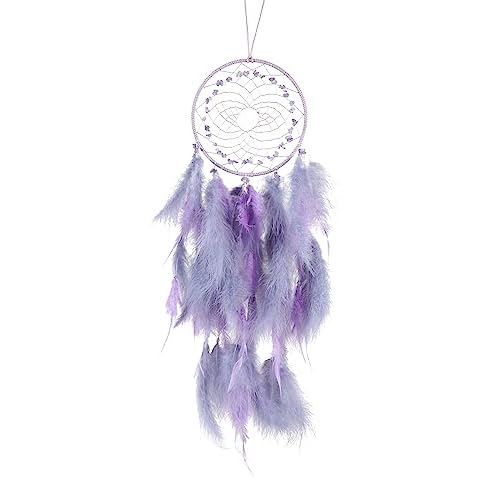 Large Dream Catchers – Amethyst with Turkey Feather, Handmade Purple Dreamcatcher for Bedroom Wall Dorm Decor – HOLSM-III