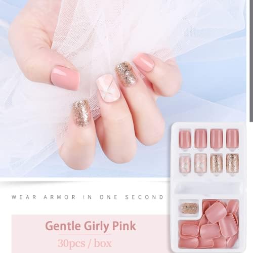 90PCS Press on Nails,False Nails,Full Cover Short False Nails,French Tip False Nails Fake Nails Short, Reusable Stick on Nails Tips Nails Set with Adhesive Stickers Nail File No Harm to Nail