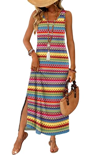 Image of WIHOLL Maxi Dress Summer Dresses 2026 Beach Vacation Clothes Sleeveless Sundresses with Pockets Boho S-3XL