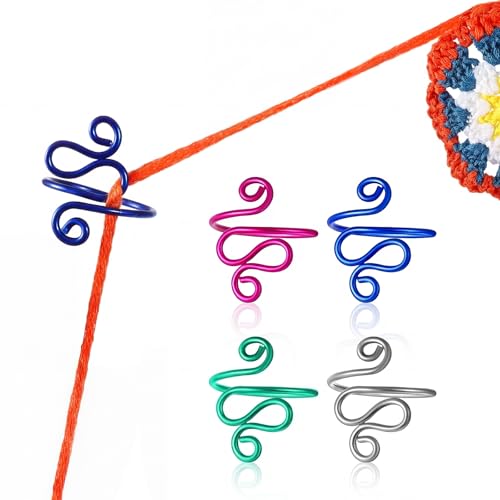 Hoolerry 4 Pcs Handmade Crochet Tension Ring Adjustable Yarn Guide Crochet Birthday Mother's Day Gifts for Mother Grandma, Crocheters Knitters, Size 7-10, 4 Colors