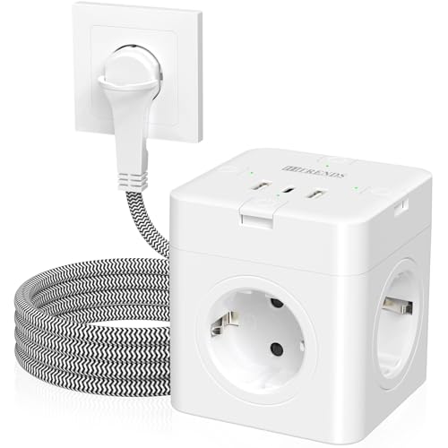 Listwa zasilająca z 2 gniazdami USB, listwa zasilająca z 1 gniazdem USB C, listwa zasilająca z 4 przełącznikami, 4 gniazda Power Strip, listwa zasilająca z płaską wtyczką, kabel 2 m, biała 002-MF