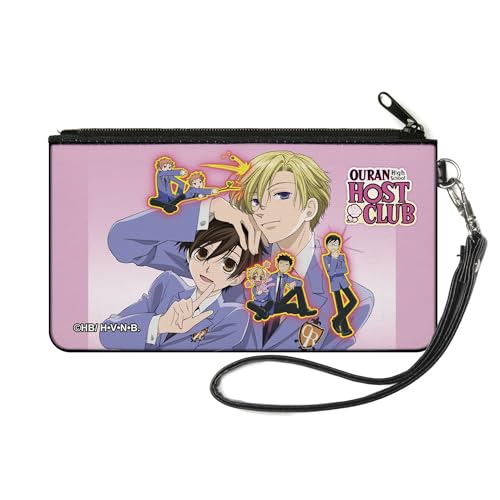 Buckle-Down Ouran High School Host Club Wallet, Zip Pouch, Ouran Host Club Character Group Pose and Title Logo Pinks, Canvas