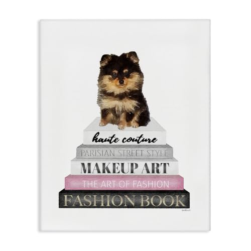 Stupell Industries Trendy Pomeranian Yorkie Dog Small Pet Fashion Stack, Design by Amanda Greenwood, White, 30 x 40