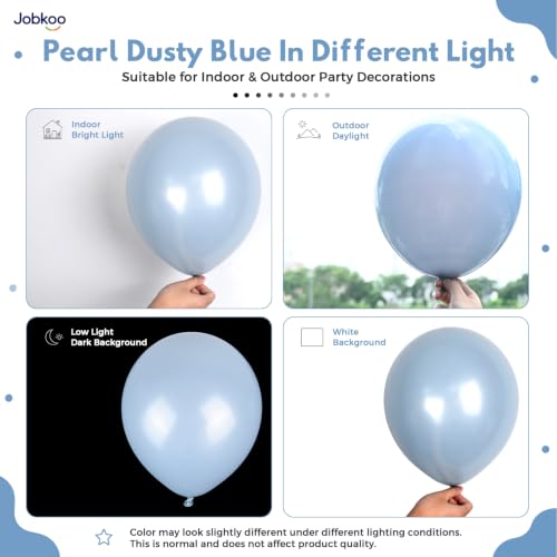 Image of Jobkoo Pearl Dusty Blue Balloons, 12 Inch Slate Fog Pale Muted Blue Balloon