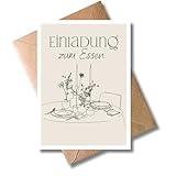 WBdesignz moderne Einladung zum Essen mit Umschlag - Einladungskarte Dinner Date Abendessen - Essenseinladung Karte mit Tisch & Kerzen - gemeinsames Essen - Partner Paare Familie Freunde (DIN A6)