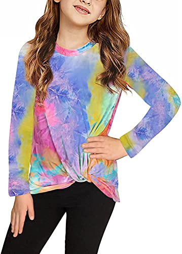 Image of Ecokauer Girls Casual Tunic Tops Knot Front Long Sleeve Loose Soft Blouse T-Shirt Size 4-13