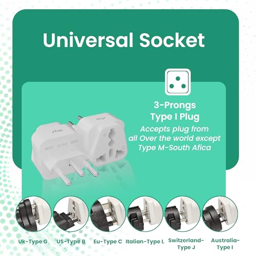 Image of rts (2 Pack) Travel Essentials India to Switzerland, Jordan Rwanda Liechtenstein Swiss Universal Travel Adapter Plug Convert Standard 3 pin Plug to a Variety of National Socket Travel Conversion Plugs