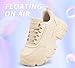 K KIP WOK Chunky Sneakers for Women Fashion Platform White Leather Casual Dad Shoes Comfortable Wedge Walking Sport Sneakers(Beige,10)