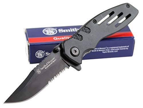 Smith & Wesson Faca dobrável Extreme Ops SWA24S 18 cm S.S. com lâmina serrilhada de 7,8 cm e cabo de