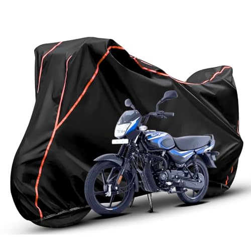 Image of Waterproof Bike Body Cover Compatible with Honda Ct100 Dustproof Scratchproof - Motorcycle Cover for Two Wheeler, Outdoor Full Cover with UV, Duty, Rain Protection (Black & Red) R1