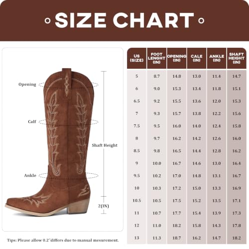 Image of Rivalran Cowboy Boots for Women - Knee High Pointed Toe Chunky Heel Pull On Zipper Western Cowgirl Boots, Retro Country Vintage Fashion Tall Boots